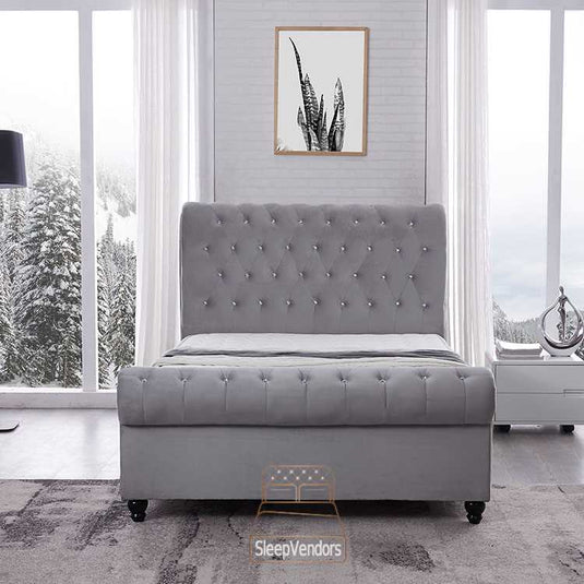 Eva Grey Sleigh Bed with Mattress and Storage Options
