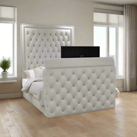 Elegant Chester Entertainment TV BED | Ottoman Storage and Mattress Options