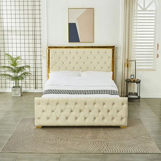 Golden Bumper Headboard Bed Fame | Luxurious Designer Bed
