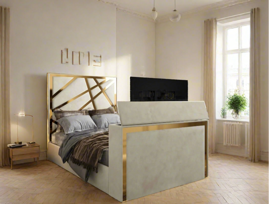 YORK TV Bed with Gold or Silver Strip Designer Headboard
