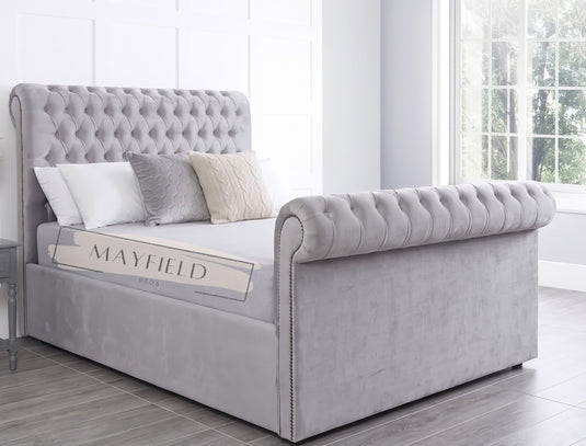 Stylish Velvet Chesterfield Sleigh Bed Frame Ottoman Storage Options
