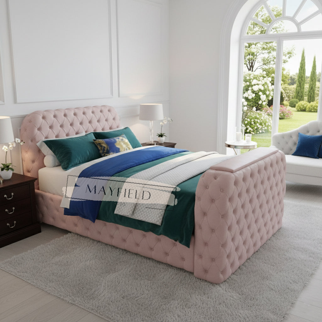 Sleigh Chesterfield TV BED With Mattress and Storage Options