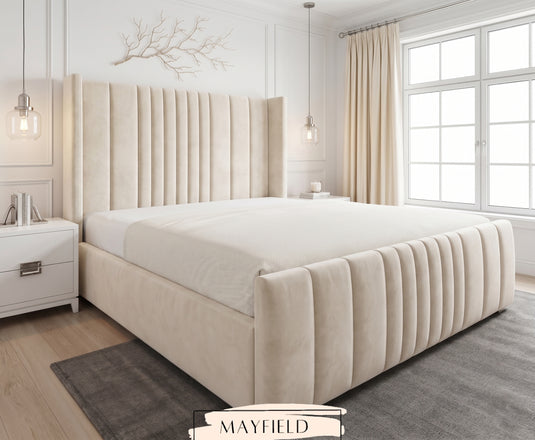 Manhattan Bed Frame with Wing & Vertical Lines plus mattress Ottoman Options