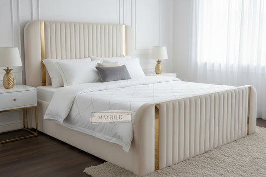 Panel Stripe Golden Strip Bed Frame With Mattress and Storage Options