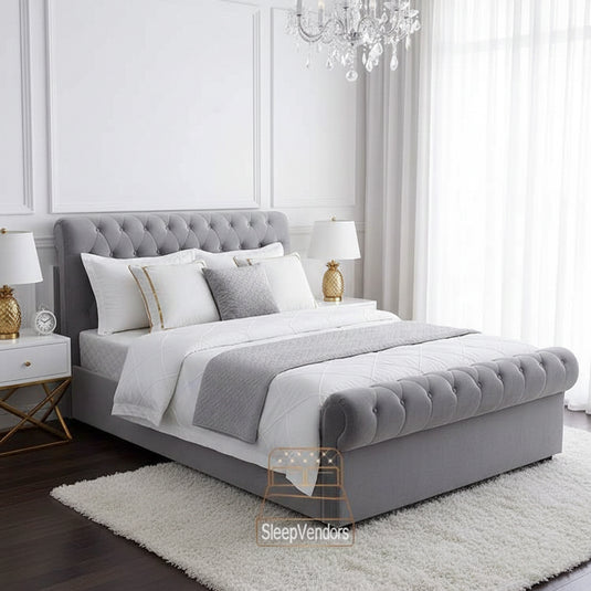 Eva Grey Sleigh Bed with Mattress and Storage Options