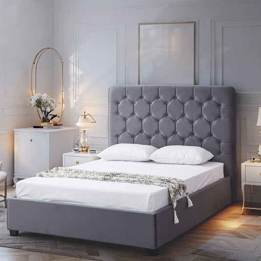 Macron Luxury Buttoned 2026 Bed Frame With mattress & Storage Option