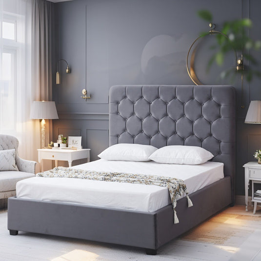 Macron Luxury Buttoned 2026 Bed Frame With mattress & Storage Option