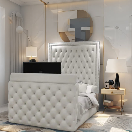 Elegant Chester Entertainment TV BED | Ottoman Storage and Mattress Options