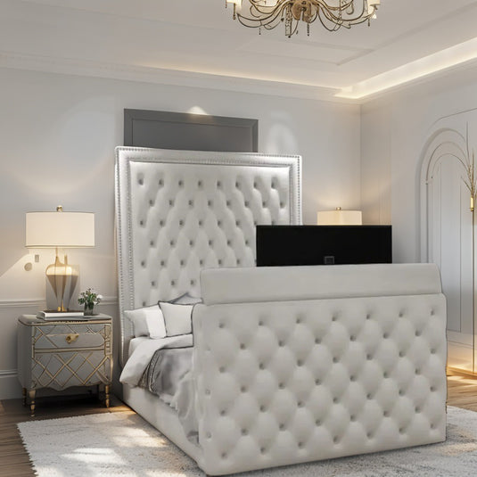 Elegant Chester Entertainment TV BED | Ottoman Storage and Mattress Options