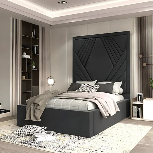 Bella Modern Luxrious High Headboard Bed With Storage & Mattress Options