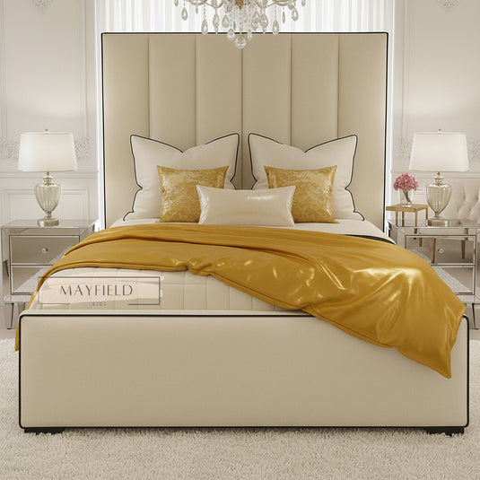 Luxury Paneled Bed Contrast Black Piping