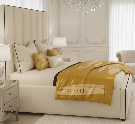 Luxury Paneled Bed Contrast Black Piping With mattress and Ottoman Storage Options