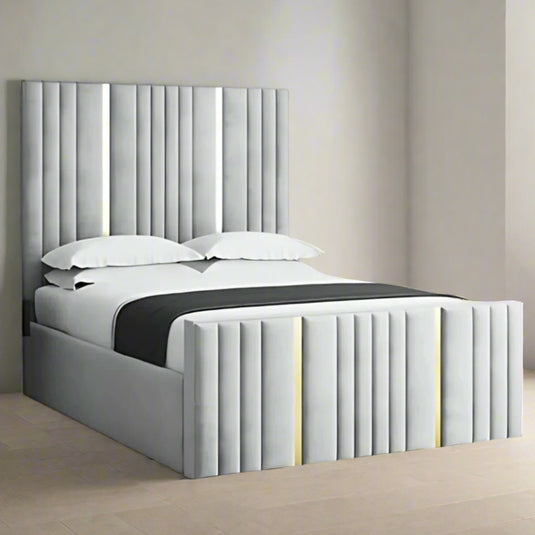 Linear Panel Gold Silver Strips Bed Frame