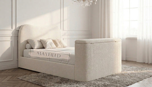 Luxury Teddy Boucle TV bed Frame With ottoman Storage & Mattress Options