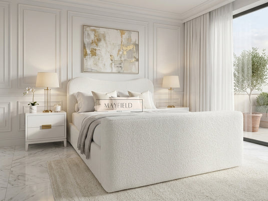 Luxury Teddy Boucle TV bed Frame With ottoman Storage & Mattress Options