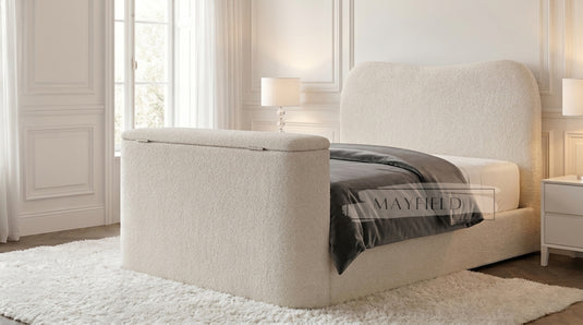 Luxury Teddy Boucle TV bed Frame With ottoman Storage & Mattress Options