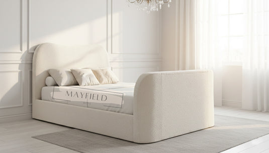 Luxury Teddy Boucle TV bed Frame With ottoman Storage & Mattress Options