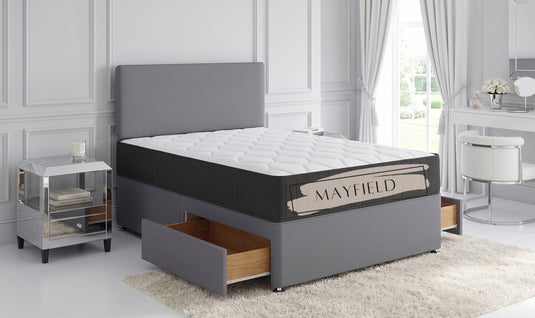 Chelsea Grey Fabric Divan With Headboard - Drawer Options