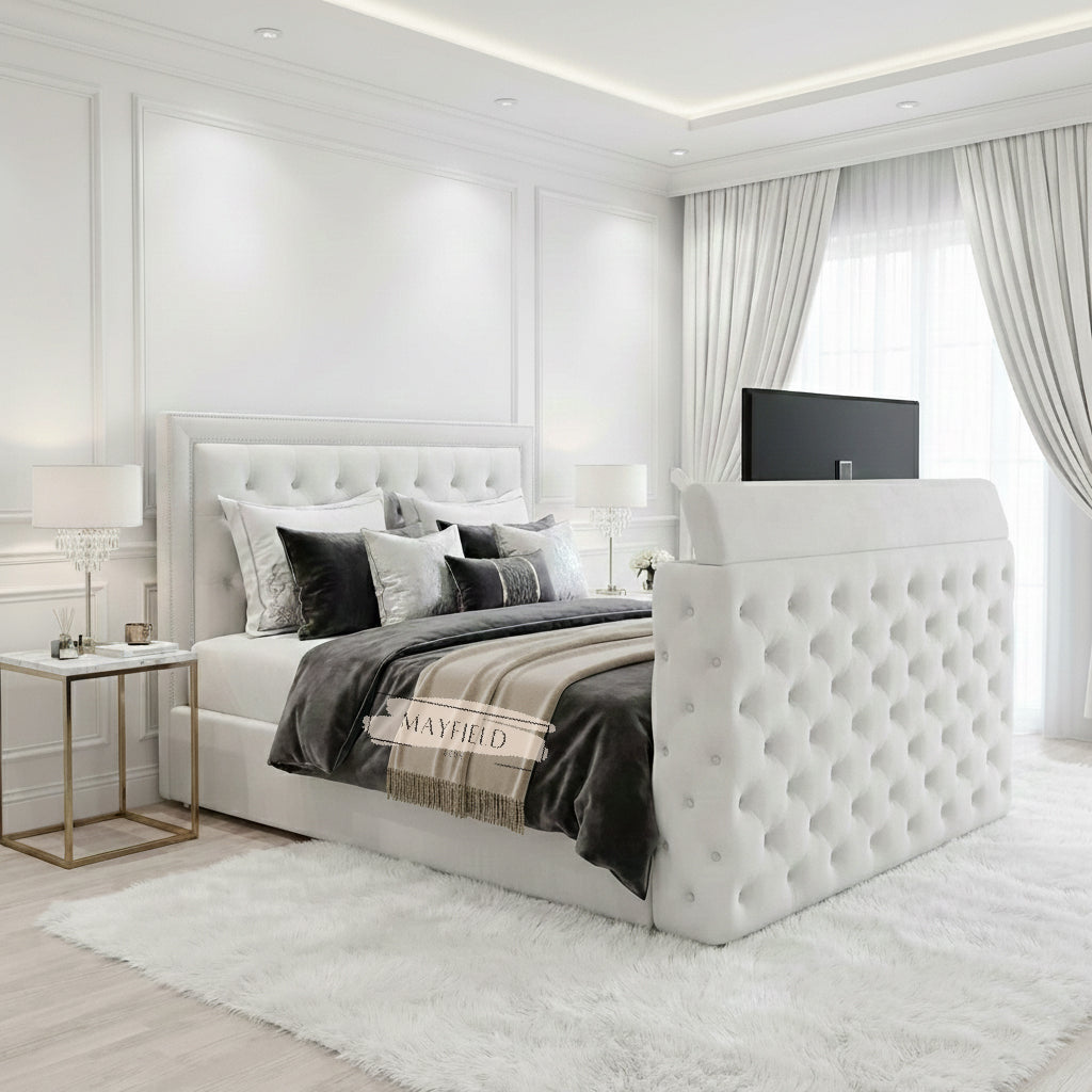 Elegant Chester Entertainment TV BED | Ottoman Storage and Mattress Op