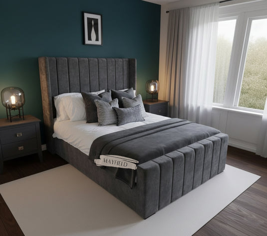 Elise Winged Panel Bed With Storage And Mattress Options