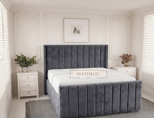 Elisa Winged Line Panel Bed With Storage and Mattress Options