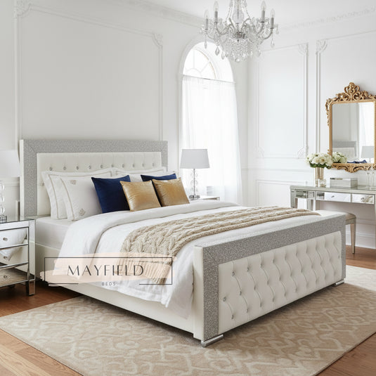 Glitter Fabric Border Leather Sleigh bed