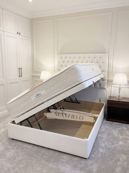 Henley Upholstered Divan Base Side Lift Ottoman Storage Options