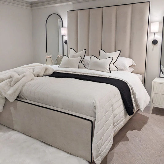 Luxury Paneled Bed Contrast Black Piping