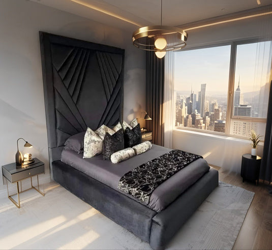 Bella Modern Luxrious High Headboard Bed With Storage & Mattress Options