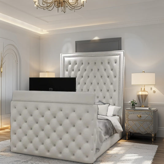 Elegant Chester Entertainment TV BED | Ottoman Storage and Mattress Options