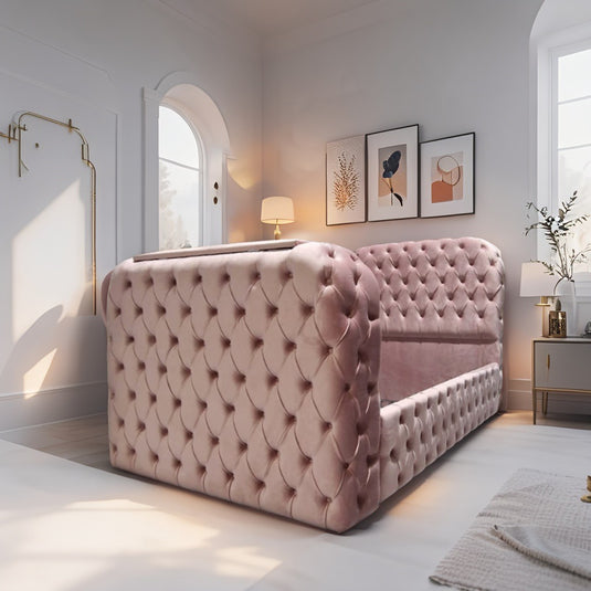 Sleigh Chesterfield TV BED With Mattress and Storage Options