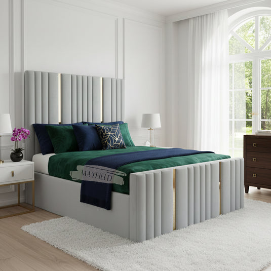 Linear Panel Gold Silver Strips Bed Frame