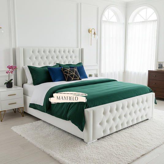 Raoul Upholstered Wing Bed Frame Multi Colour With Storage & Mattress Option