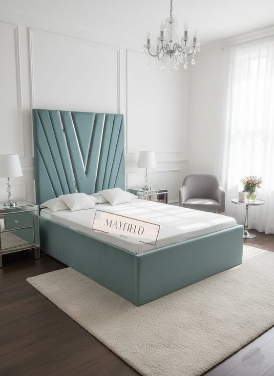 Shard Luxury Tall Headboard Bed With Storage and Mattress Options