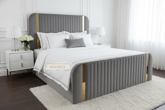 Panel Stripe Golden Strip Bed Frame With Mattress and Storage Options
