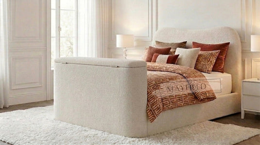 Luxury Teddy Boucle TV bed Frame With ottoman Storage & Mattress Options